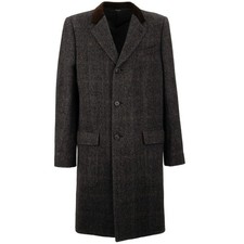 DOLCE & GABBANA virgin wool houndstooth coat with velvet collar brown grey