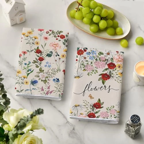 Bloom Flowers Leaves Spring Kitchen Towels Dish Towels, 18x26 Inch Farmhouse - Image 3 of 4