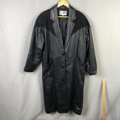 Vintage G-III Coat Womens Medium Black Leather Animal Print Long