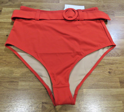 EVARAE Elena Bikinihose mit Gürtel Mohnrot UK 8/12 - Etikett