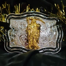 Santa Muerte  belt Buckle Grim Reaper Buckle Gold Silver Heavy  Zinc Alloy