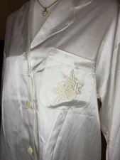 Vtg 90s Victoria's Secret Long Sleeve Satin Pajama Top White Floral Pocket M