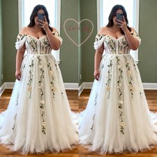 Plus Size Wedding Dresses 3D Flowers Off Shoulder A Line Elegant Bridal Gowns