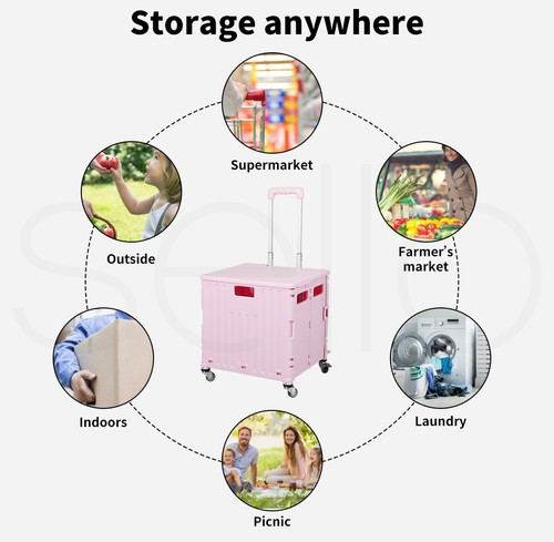 65L Foldable Shopping Trolley Camping Cart Grocery Basket Rolling Wheel Cover - Picture 11 of 60