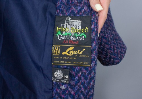 VTG CASTLEISLAND Irish Tweed Jacket Coat BLAZER Women's Herringbone Navy UK 18 - Picture 13 of 22