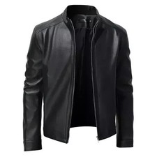Men's Genuine Lambskin Leather Jacket Black Slim Fit Biker Casual Cafe Racer