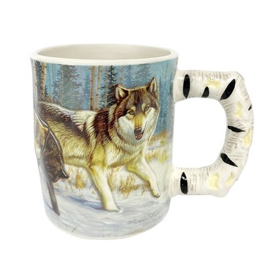 Rivers Edge Products 3D Ceramic Coffee Mug Handle Microwave 15 Ounce Wolf Scene