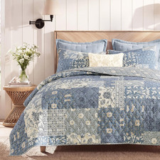Quilt Set Queen Size, Patchwork Blue Floral Quilt Sets, Reversible Bedspread Lig