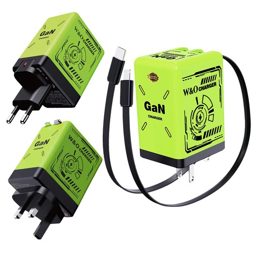 Chargeur W&O 2 en 1 Gan (Type C/L),120w Compatible Rapide,Mur Rétractable,UKUS PLUG - Photo 3 sur 22