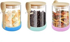 Glass Jars with Bamboo Lids and Spoons, 18.26 oz Borosilicate Glass Jars