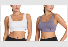 NEW Puma Women's S 2 Pack White Purple Seamless Sports Bra Square Neck