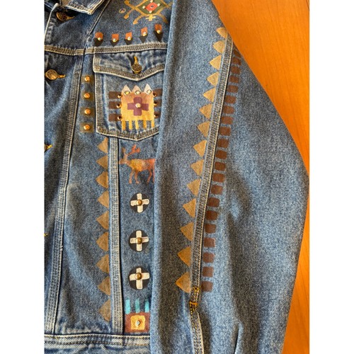 Giacca di jeans vintage Myo Pinon Clothing Co ricamata azteca sud-occidentale - Foto 4 di 13
