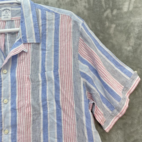 Brooks Brothers Shirt Men's XL Loop collar short sleeve 100% Linen Preppy resort - Picture 10 of 15