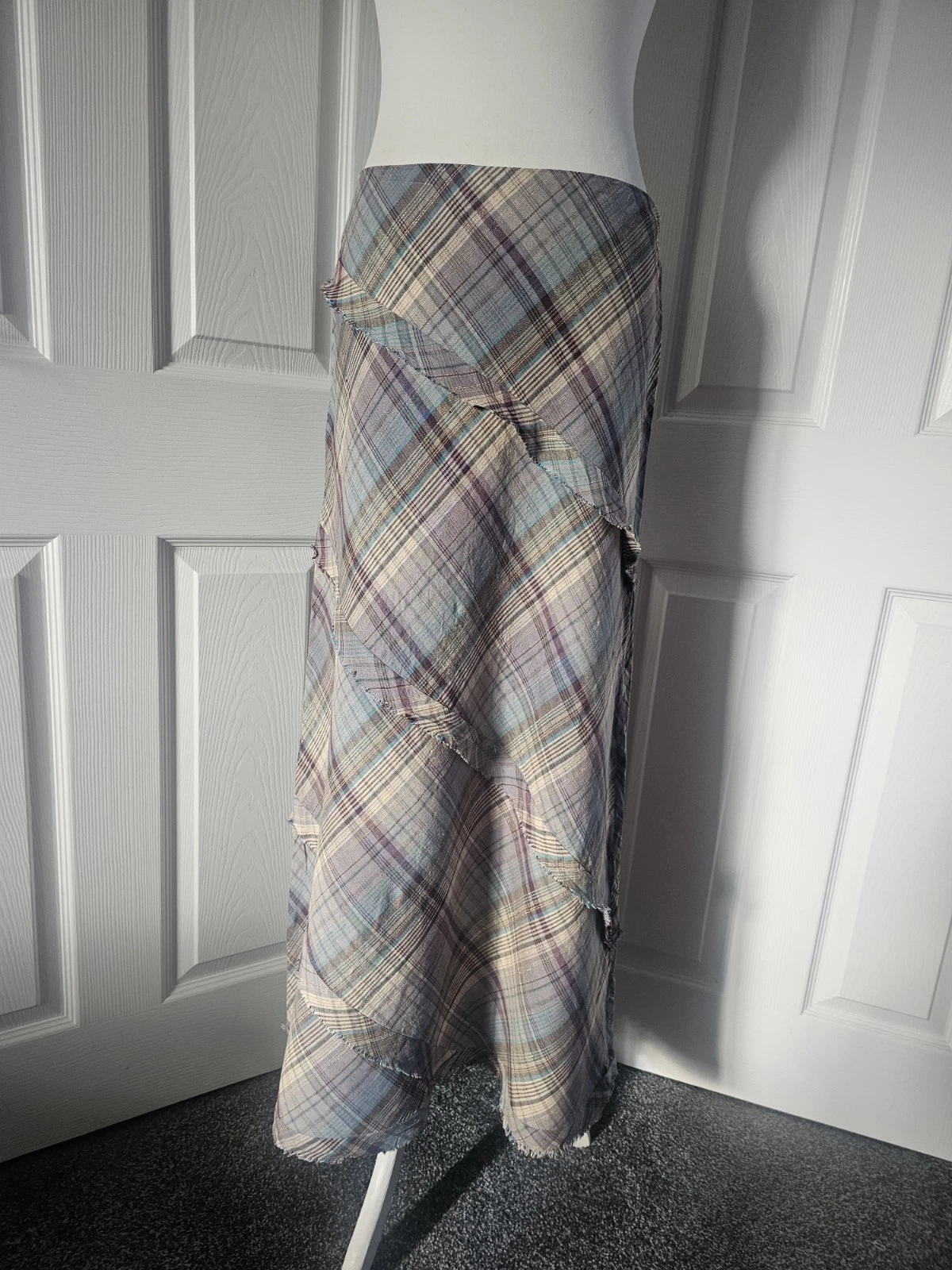 Per Una Maxi Skirt Y2K Check Plaid Patchwork Boho Size 14 Long Vintage Linen