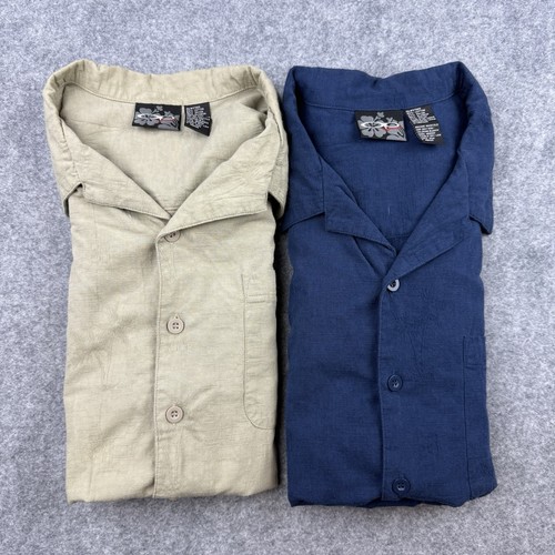 SET BESTEHEND AUS 2 Y2K OP SPORT Hawaiihemd mit Kragen Camp blau hellbraun mit Tasche Größe XL - Bild 1 von 11