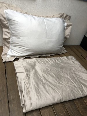 Ralph Lauren Cotton Queen Duvet Cover + 1 Standard Sham Beige 94x100  EUC