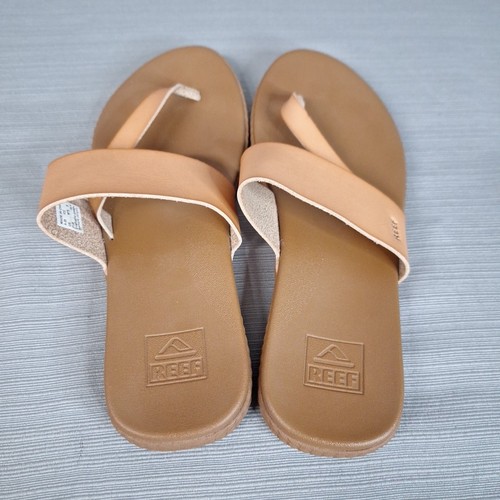 Reef Sandals Women 8 Natural Tan Cushion Sol Thong Brown Comfort Faux Leather - Picture 9 of 13
