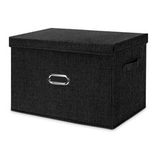 Large Linen Fabric Foldable Storage Bins with Removable Lid and Handles, Wash...