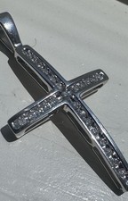 14k White Gold Round Diamond Cross Pendant Wh...