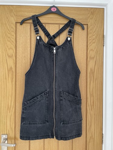 Moto Topshop Denim Dress Size 10 Tall Zip Front Fully Opening Square Pockets