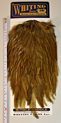 Whiting American Rooster Saddle, White Dyed Dark Olive, Fly Tying
