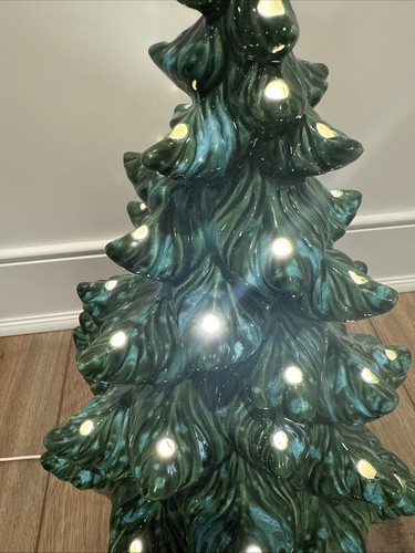 Vintage 1975 Atlantic Mold Ceramic Christmas Tree & Stand Green Teal - Picture 4 of 22