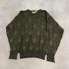 Vintage Abstract Knitted Jumper Patterned Grandad Knit Sweater Men's L
