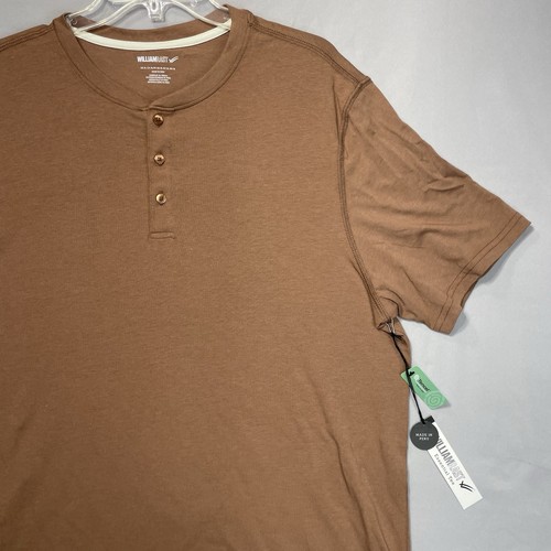 Camicia uomo William Rast manica corta Henley marrone XL X-Large Pima cotone modal - Foto 2 di 13