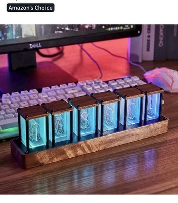 Nixie Tube Clock Walnut Digital Clock, Support Wi-Fi Time SYNC, Alarm & Timer, 1