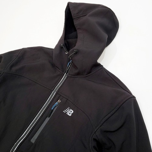 NEW BALANCE Vintage Softshell Hooded Jacket Full Zip Reflective Trim Stretch S-M - Picture 3 of 11