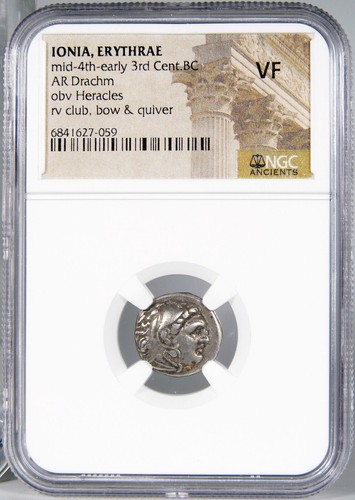 HERAKLES/OWL, Bow case Club, Apellas as magistrate. Erythrae, Ionia Silver Coin - Picture 3 of 11