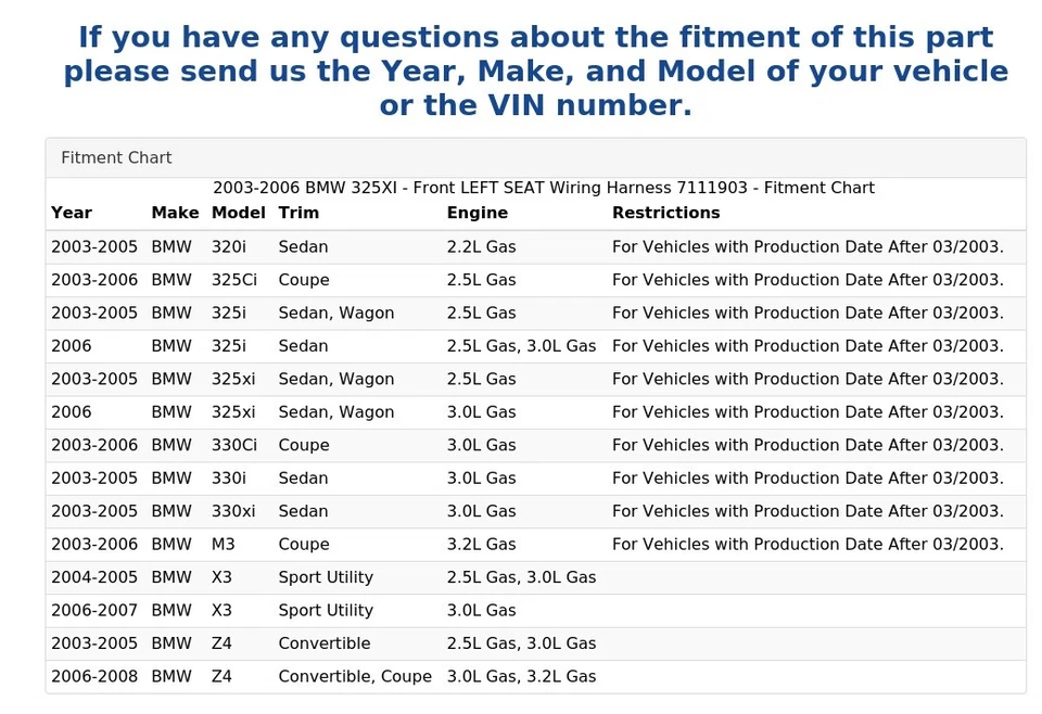 BMW 325XI 2003-2006 - Arnés de cableado asiento delantero izquierdo 7111903 Foto 4 de 4