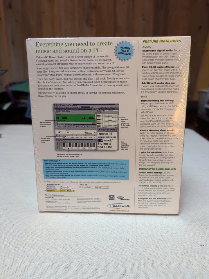 Cakewalk Home Studio 7 NEW in BIG SEALED Windows 95 Windows NT Cd Rom - Image 2 of 4