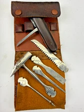 Antique H. Boker & Co. Leather Pouch Knife Multi Tool Utility Kit DRGM