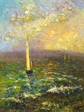 Original oil on canvas Impasto painting, Hand-painted seascape, Impressionism
