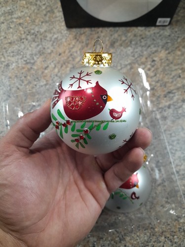 Hand Painted Glass Cardinal Ornament Christmas Decoration Cardinal Set Of 4 - Picture 4 of 7