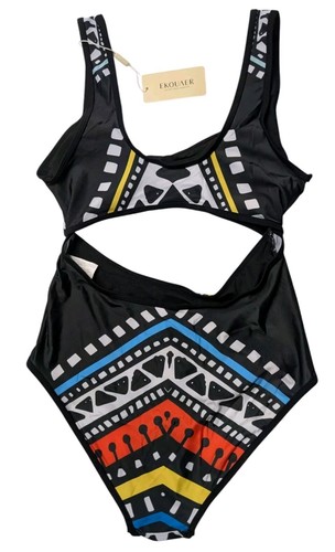 Women's Cutout 1 Piece Swimsuit Tribal Monokini Hollow Out Keyhole Size L NWT - Picture 2 of 5