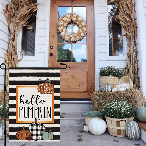 Fall Garden Flag Hello Pumpkin Sign 12 X 18 Inch Double Sided Autumn Farmhouse S - Picture 2 of 6