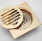 Modern 4" Bathroom Polished Gold Brass Shower Floor Drain Square Waste Drain NEW