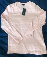 NWT Tommy Hilfiger women cotton V-neck sweater top pink stripes 59.5
