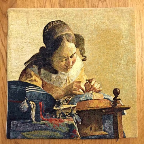 VERMEER KANTWERKSTER LACEMAKER BELGIAN TAPESTRY CUSHION COVER, 18 X 18", 01828 - Picture 2 of 6
