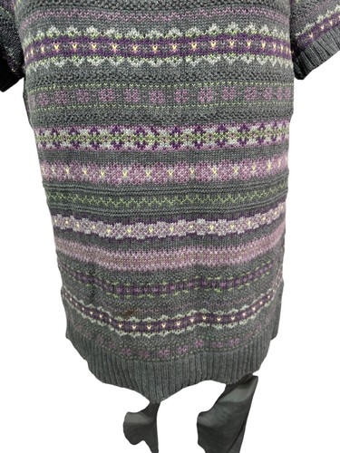 Maglione donna Chaps taglia XL grigio rosa Fair Isle collo cappuccio manica corta lana - Foto 14 di 16
