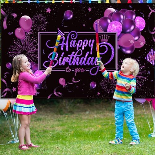 Lila Happy Birthday Banner Party Fotografie Hintergrund für Photo Booth - Bild 2 von 6