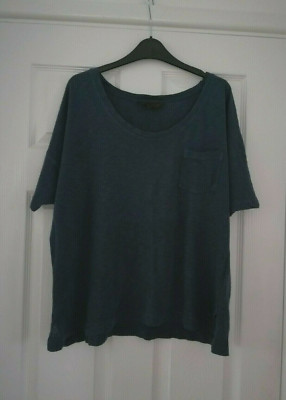 New Great Plain Boxy Top Women Size L Fine Cotton Blue Crew Neck Short Sleeves