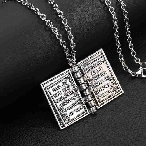 Holy Bible Book Silver Locket Necklace - Religious Prayer Christian Scripture - Picture 6 of 7