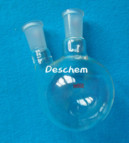 Two Necks,500ml,24/40,Round Bottom Glass Flask,2-Neck Lab Chemical Bottle - Picture 3 of 4