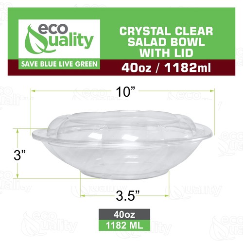 40oz Crystal Clear Disposable Salad Bowls with Lids Lunch To Go Containers 600pc - Picture 3 of 8