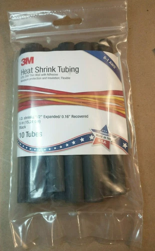 10 Pack, 3M EPS-300 Heat Shrink Tubing 1/2" x 6" Black Thin Wall W/ Adhesive 3:1