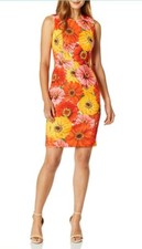 Gorgeous! Calvin Klein Bodycon Scuba Dress Orange Floral Sz 2 New With Tags $134