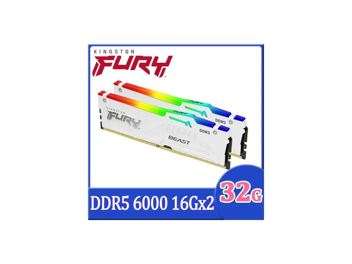 Kingston FURY Beast DDR5 6000 32GB(16GBx2) RGB Desktop Overclocking  Memory-White